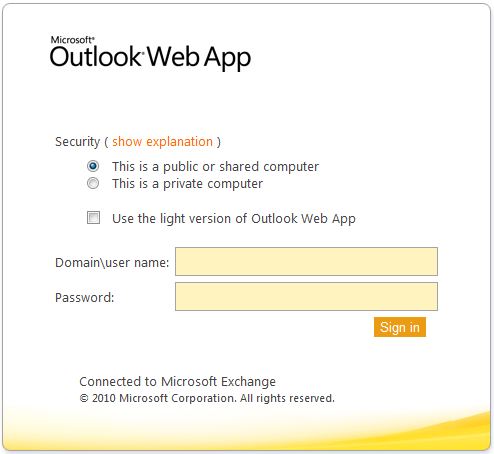 outlook web access logon page